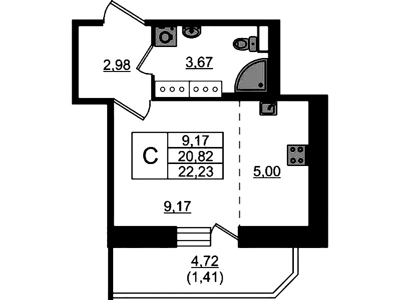Квартира студия 22.23 м², 20/23 эт., ЖК «Живи! В Рыбацком»